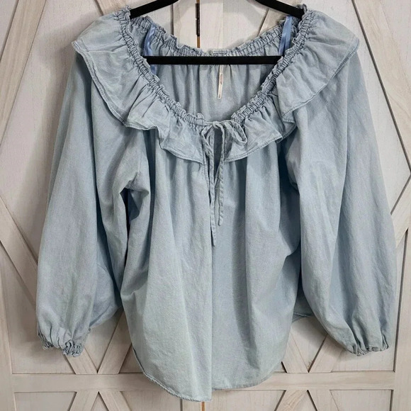 Free People Lily Of The Valley Chambray Blouse - Picture 4 of 8
